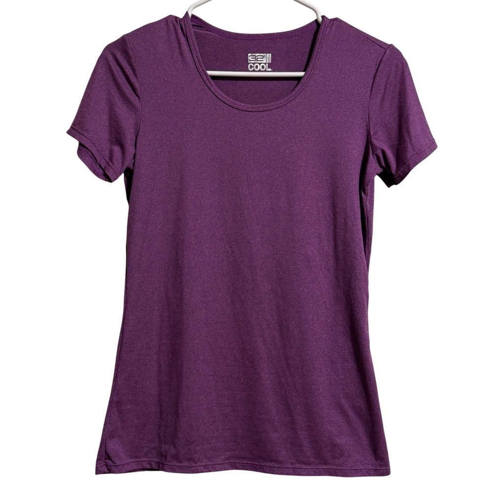 32 Degrees Cool Womens Short Sleeve Scoop Neck Tee Purple Heathered Size S